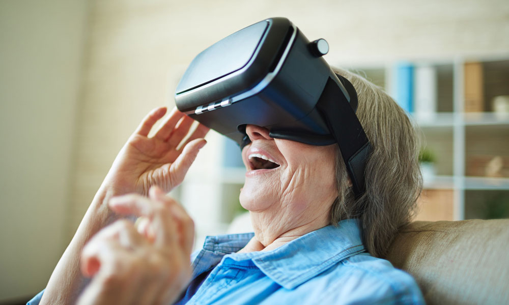 Older lady enjoying virtual reality