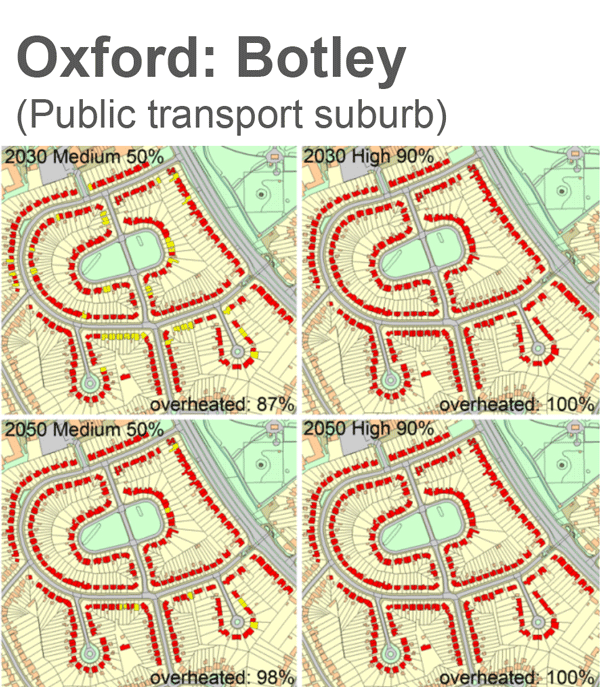 Potential overheating risk, Oxford suburb. SNACC project, Oxford Brookes University